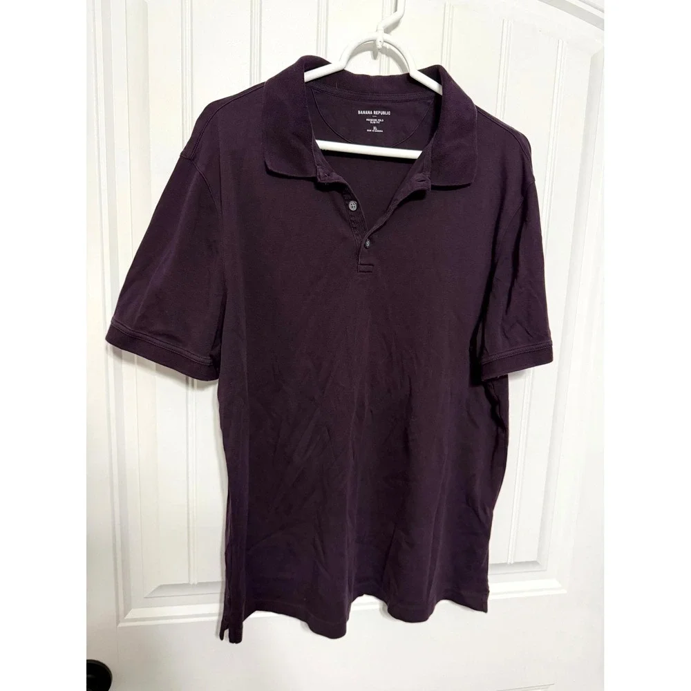 Banana Republic Polo Shirt Mens XL Purple Slim Fit Premium Cotton Short Sleeve